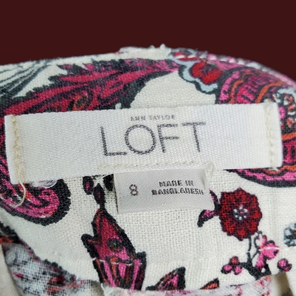 Loft Burgundy Paisley Floral Print Linen Blend Dressy Shorts Size 8 - Picture 4 of 5